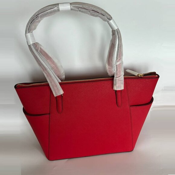 NWT MICHAEL KORS CHARLOTTE LARGE TOP ZIP SAFFIANO LEATHER TOTE BAG BRIGHT RED - Picture 7 of 16